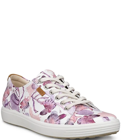 ECCO Women's Soft VII Leather Floral Print Lace Up Sneakers