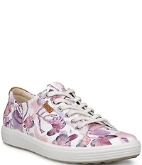 ECCO Women's Soft VII Leather Floral Print Lace Up Sneakers