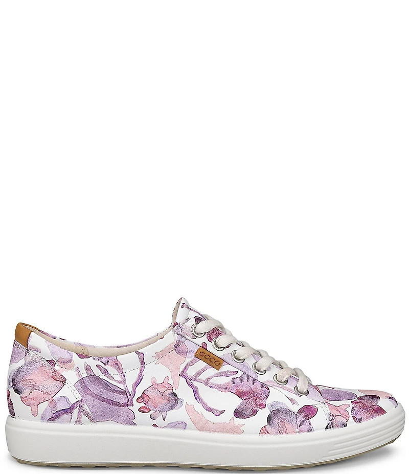 ECCO Women's Soft VII Leather Floral Print Lace Up Sneakers