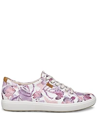 ECCO Women's Soft VII Leather Floral Print Lace Up Sneakers