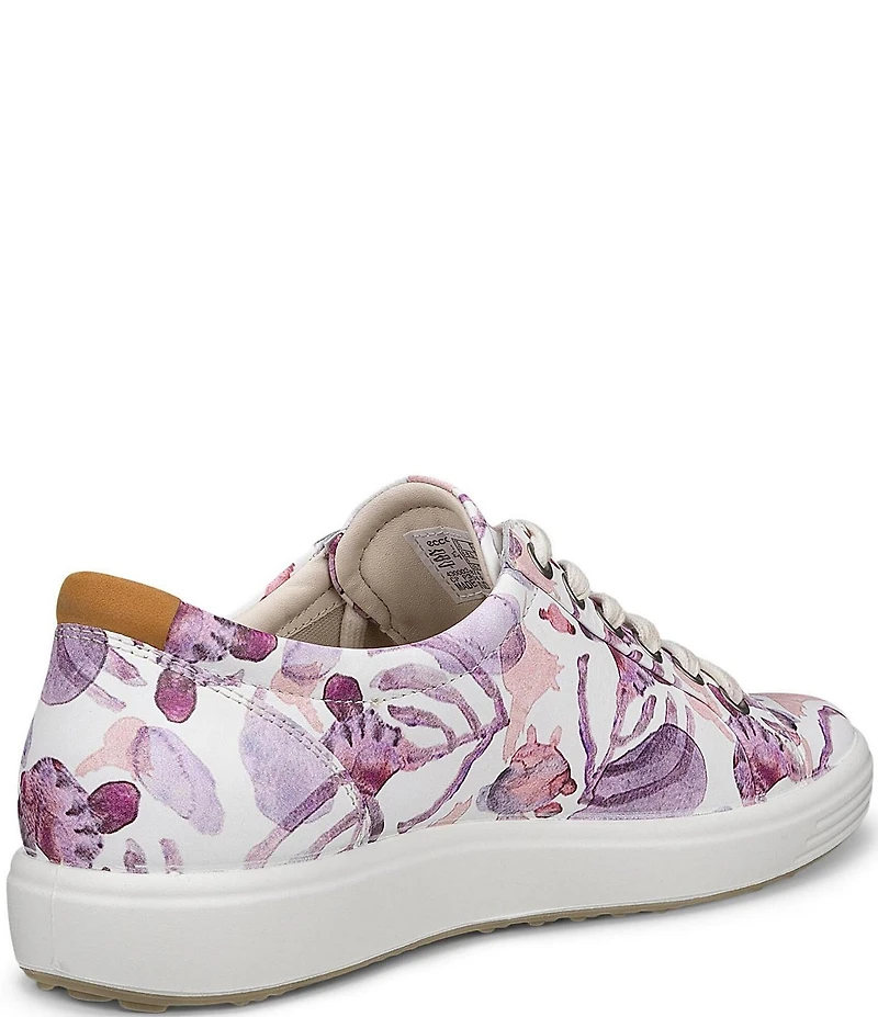 ECCO Women's Soft VII Leather Floral Print Lace Up Sneakers