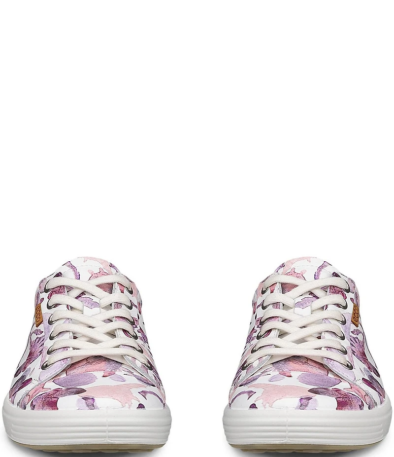 ECCO Women's Soft VII Leather Floral Print Lace Up Sneakers