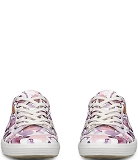 ECCO Women's Soft VII Leather Floral Print Lace Up Sneakers