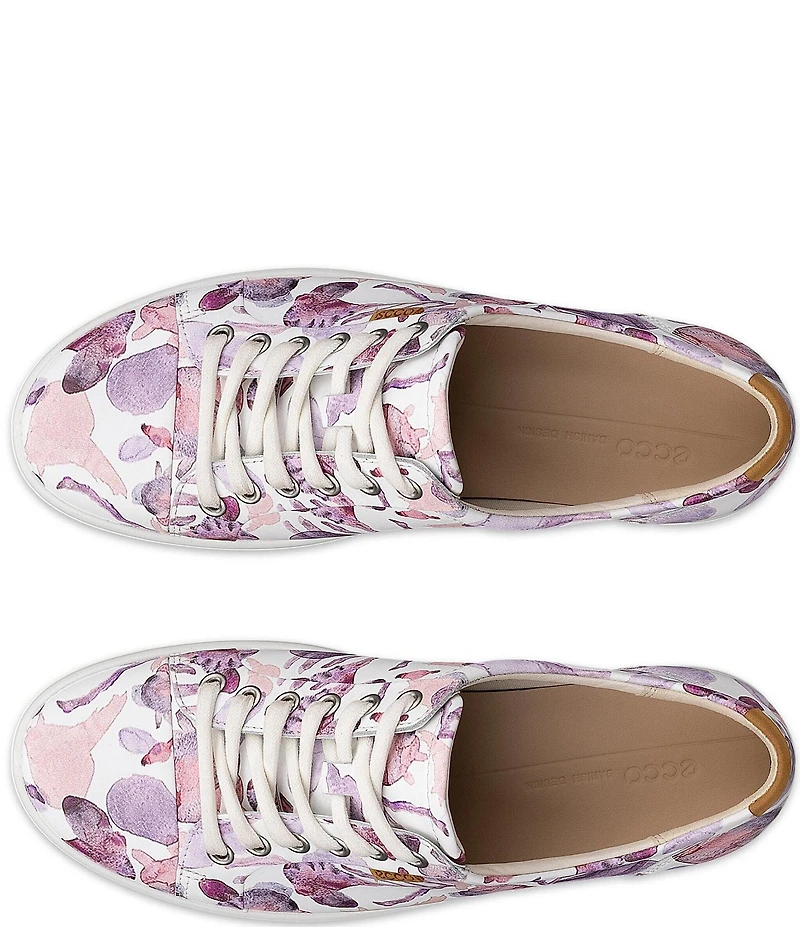 ECCO Women's Soft VII Leather Floral Print Lace Up Sneakers