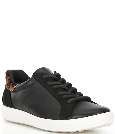ECCO Women's Soft VII Leopard Leather Elastic Lace Slip On Sneakers