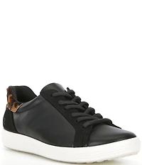 ECCO Women's Soft VII Leopard Leather Elastic Lace Slip On Sneakers