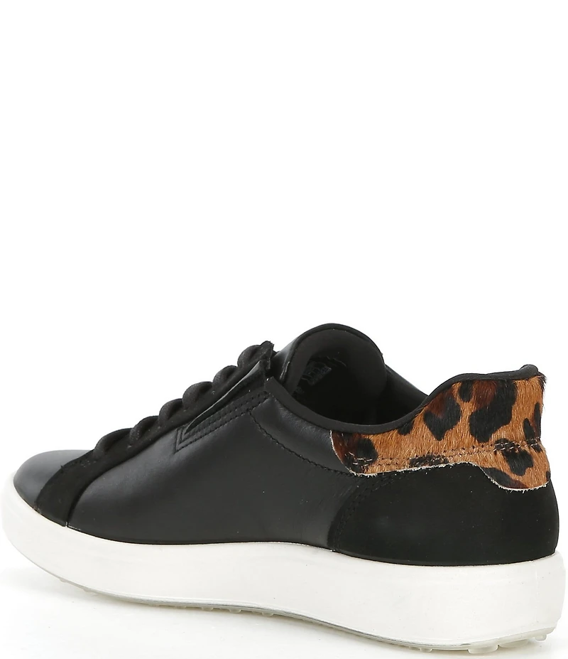 ECCO Women's Soft VII Leopard Leather Elastic Lace Slip On Sneakers