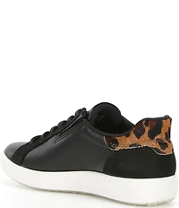 ECCO Women's Soft VII Leopard Leather Elastic Lace Slip On Sneakers