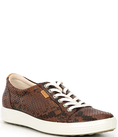 ECCO Women's Soft VII Snake Print Leather Lace Up Sneakers