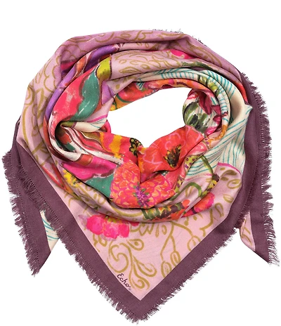 Echo Dusk Floral Bouquet Oversized Fringe Square Scarf