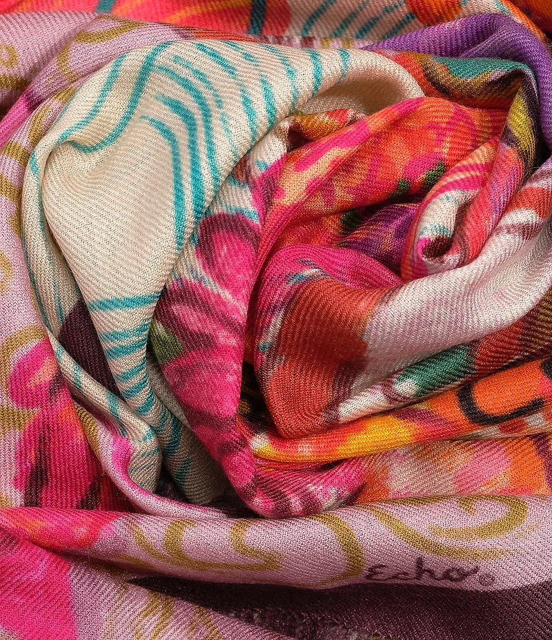 Echo Dusk Floral Bouquet Oversized Fringe Square Scarf