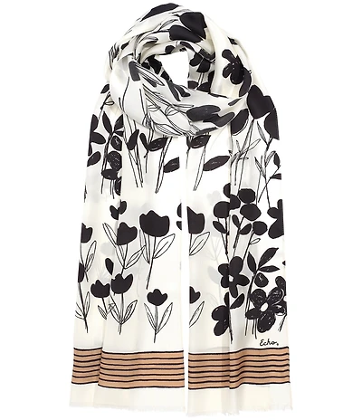 Echo Scribble Floral Silk Scarf