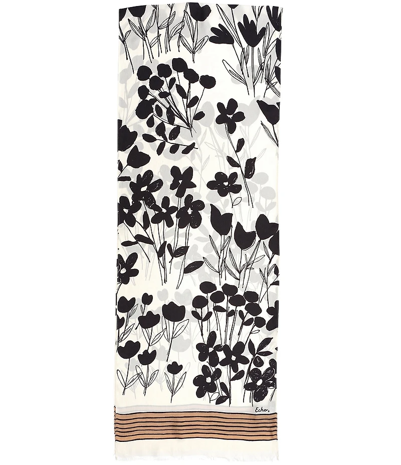 Echo Scribble Floral Silk Scarf