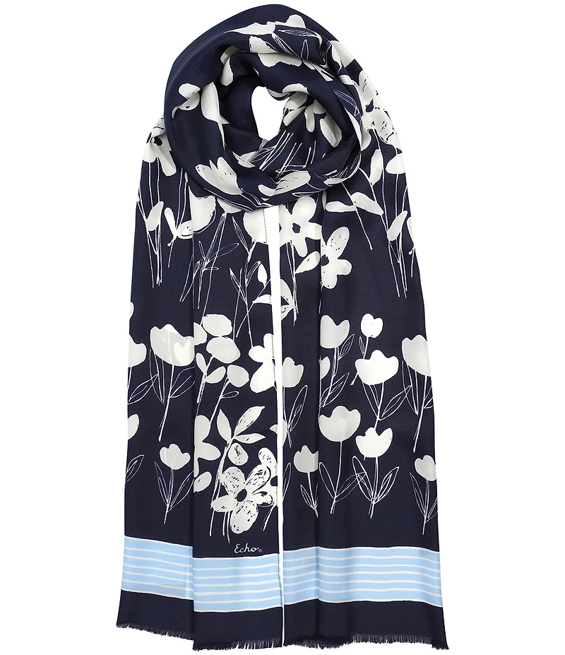 Echo Scribble Floral Silk Scarf
