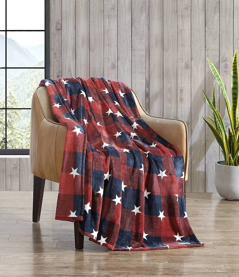 Eddie Bauer Americana Plaid Red Ultra Soft Plush Fleece Throw Blanket