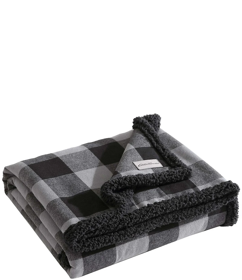 Eddie Bauer Cabin Plaid Flannel Yarn Dyed Reversible Throw Blanket