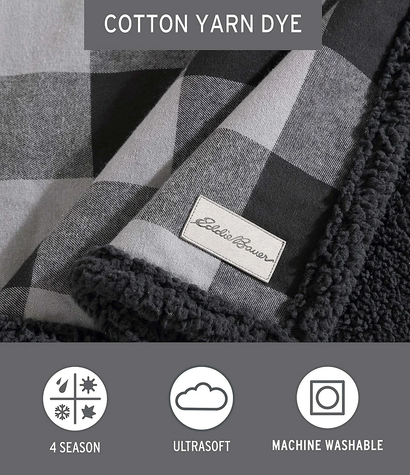 Eddie Bauer Cabin Plaid Flannel Yarn Dyed Reversible Throw Blanket