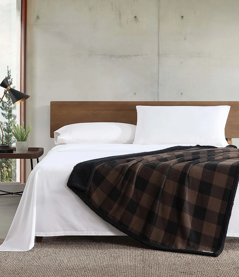 Eddie Bauer Cabin Plaid Flannel Yarn Dyed Reversible Throw Blanket