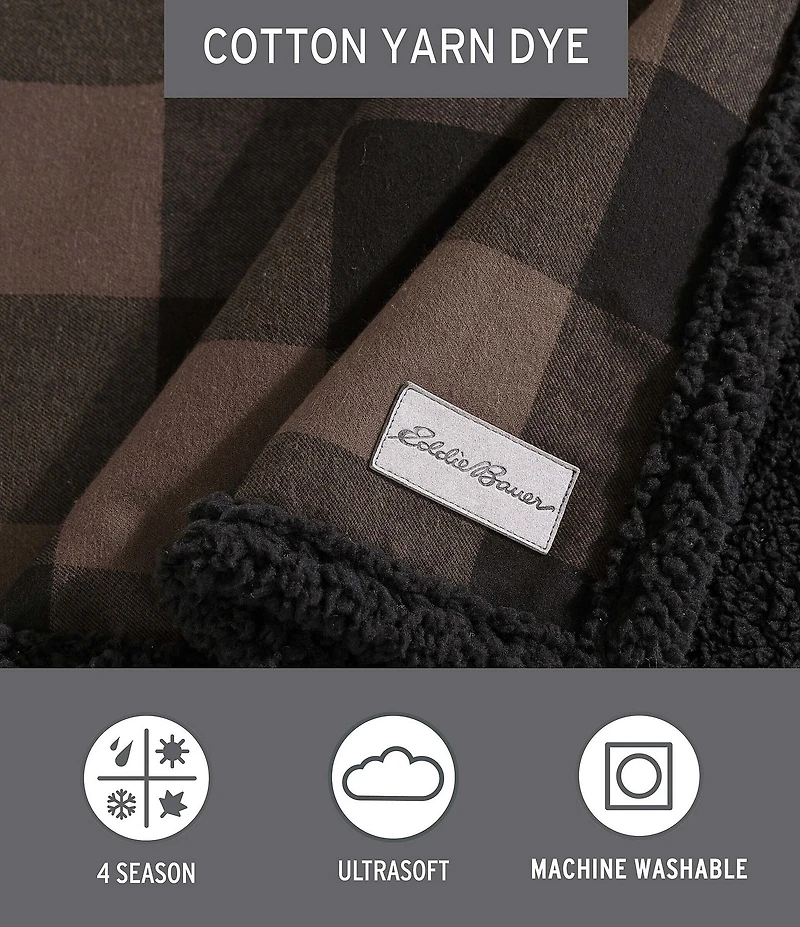 Eddie Bauer Cabin Plaid Flannel Yarn Dyed Reversible Throw Blanket