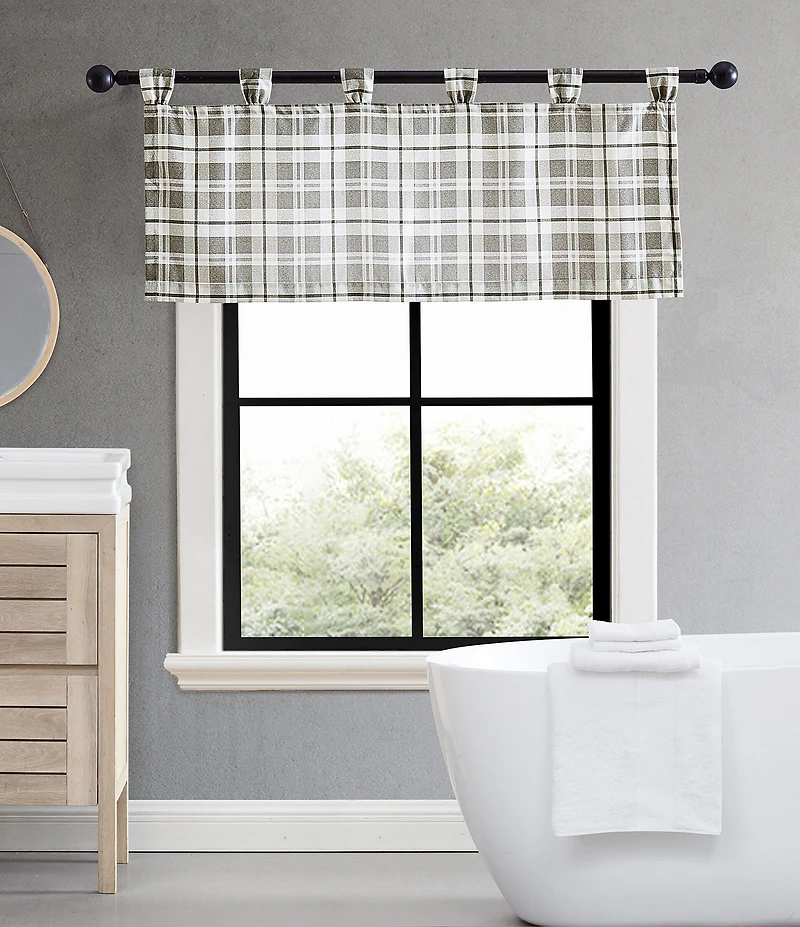 Eddie Bauer Fall Creek Modern Plaid Tab Top Window Valance