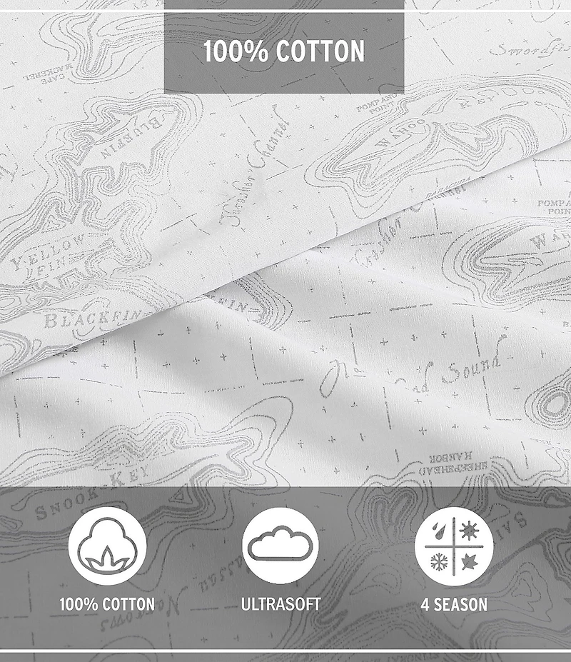 Eddie Bauer Fish Atol Grey Cotton Percale Sheet Set