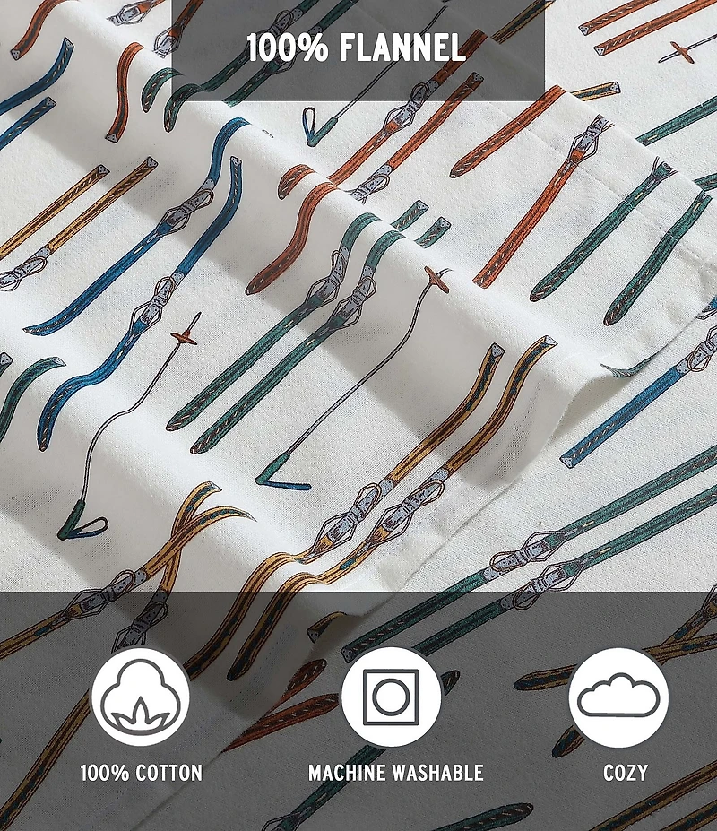 Eddie Bauer Multi Printed Ski Line Cotton Flannel Sheet Set