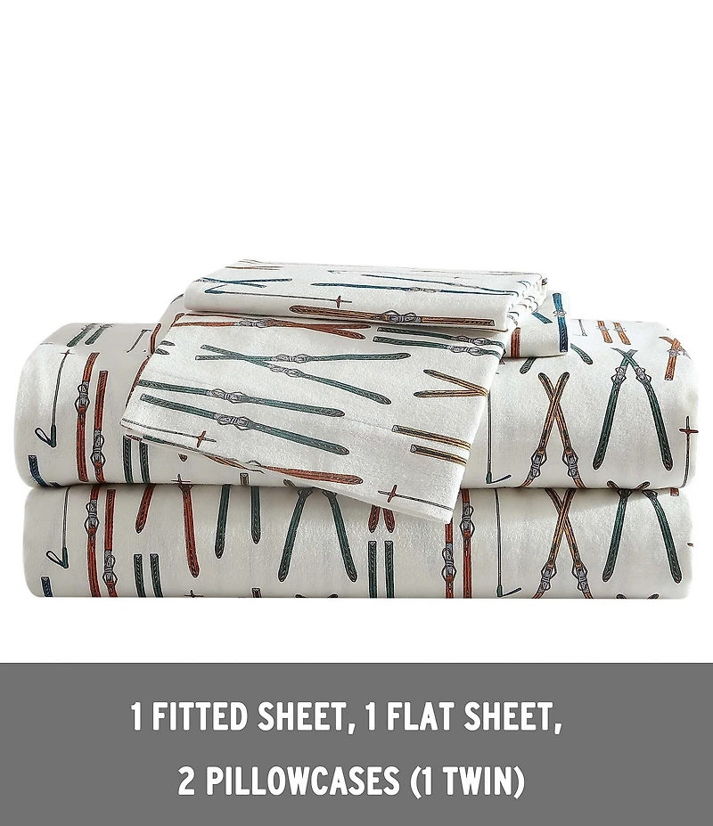 Eddie Bauer Multi Printed Ski Line Cotton Flannel Sheet Set