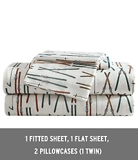 Eddie Bauer Multi Printed Ski Line Cotton Flannel Sheet Set