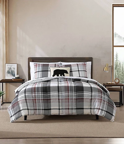 Eddie Bauer Normandy Plaid Black Micro Suede Duvet Cover Mini Set
