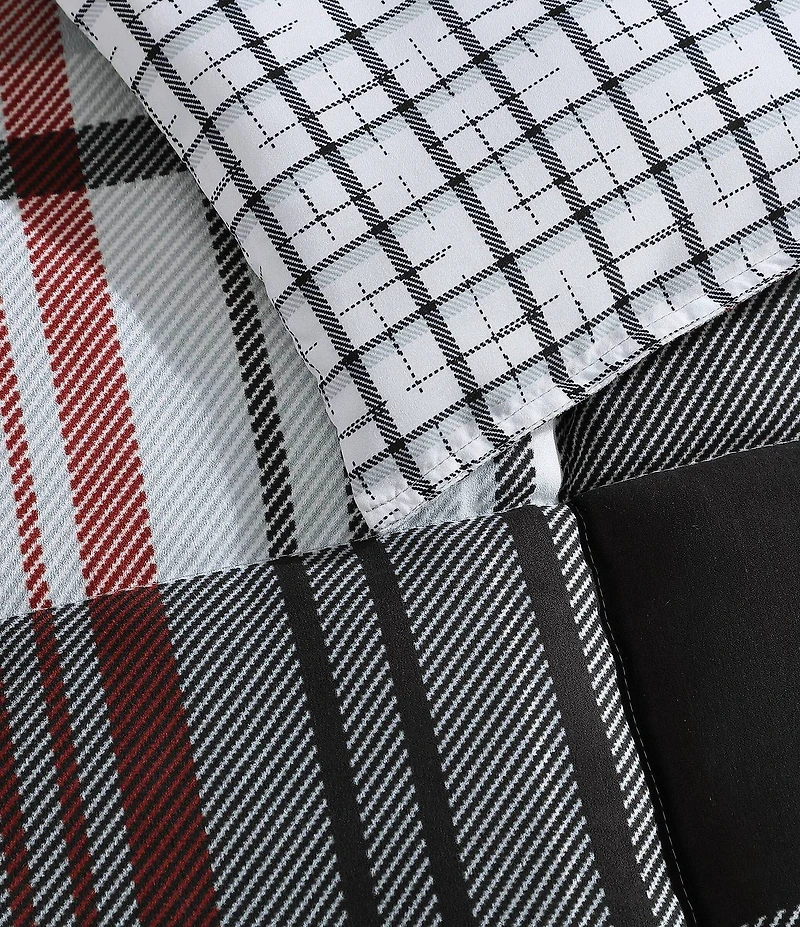 Eddie Bauer Normandy Plaid Black Micro Suede Duvet Cover Mini Set