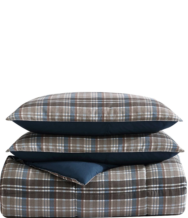 Eddie Bauer Rugged Plaid Brown Micro Suede Reversible Comforter Mini Set