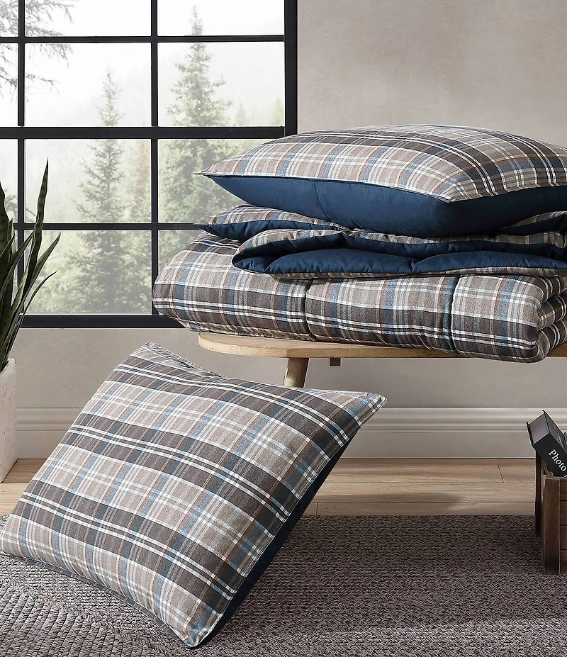 Eddie Bauer Rugged Plaid Brown Micro Suede Reversible Comforter Mini Set