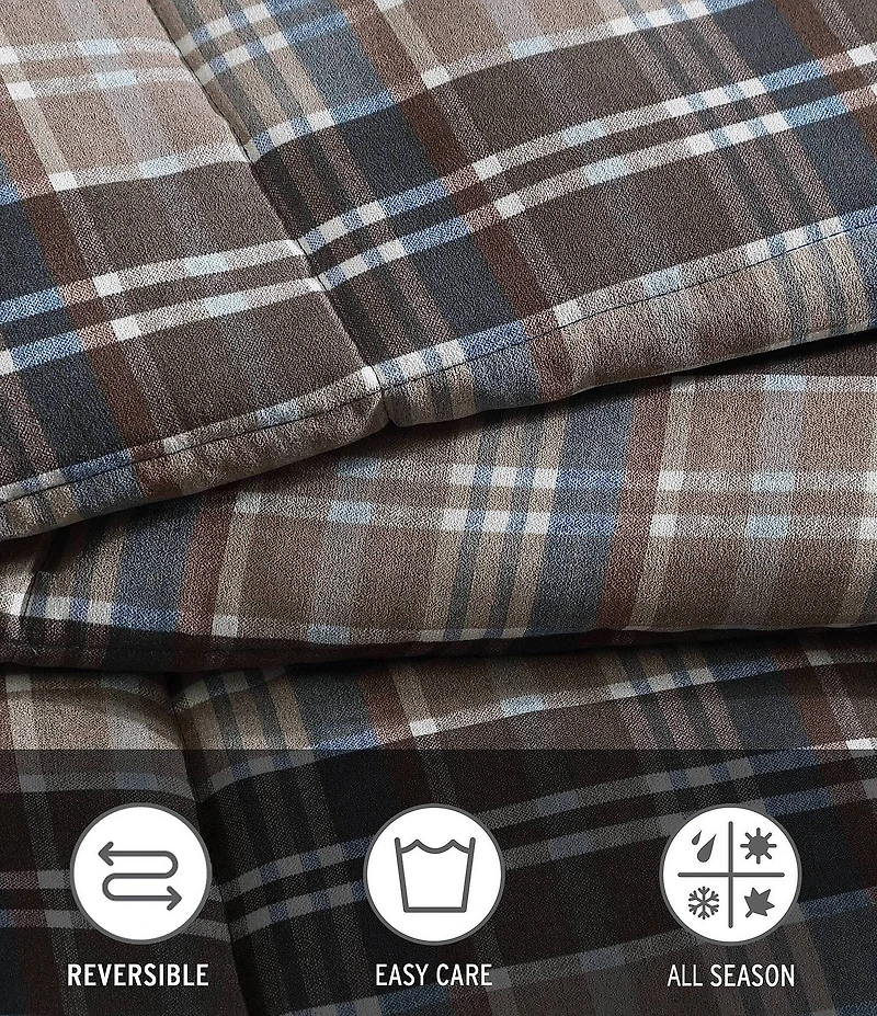 Eddie Bauer Rugged Plaid Brown Micro Suede Reversible Duvet Cover Mini Set