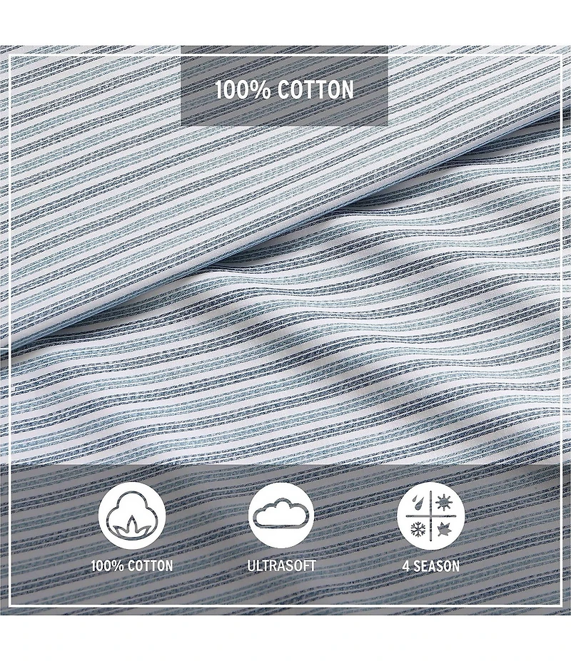 Eddie Bauer Ticking Stripe Navy Cotton Percale Sheet Set