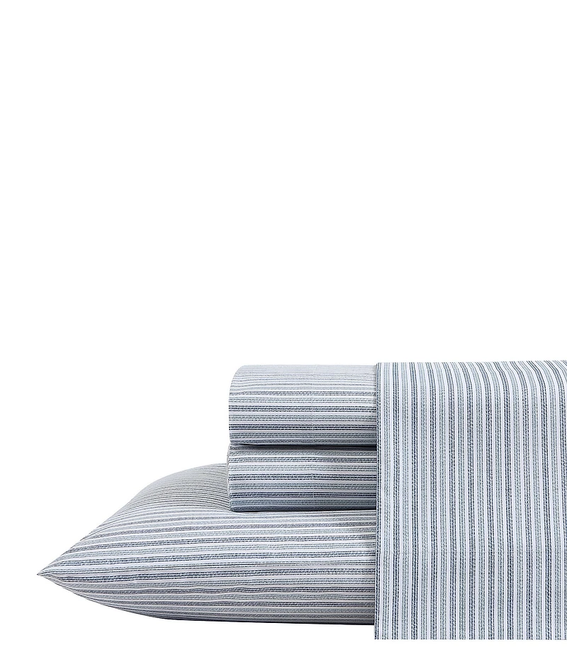 Eddie Bauer Ticking Stripe Navy Cotton Percale Sheet Set