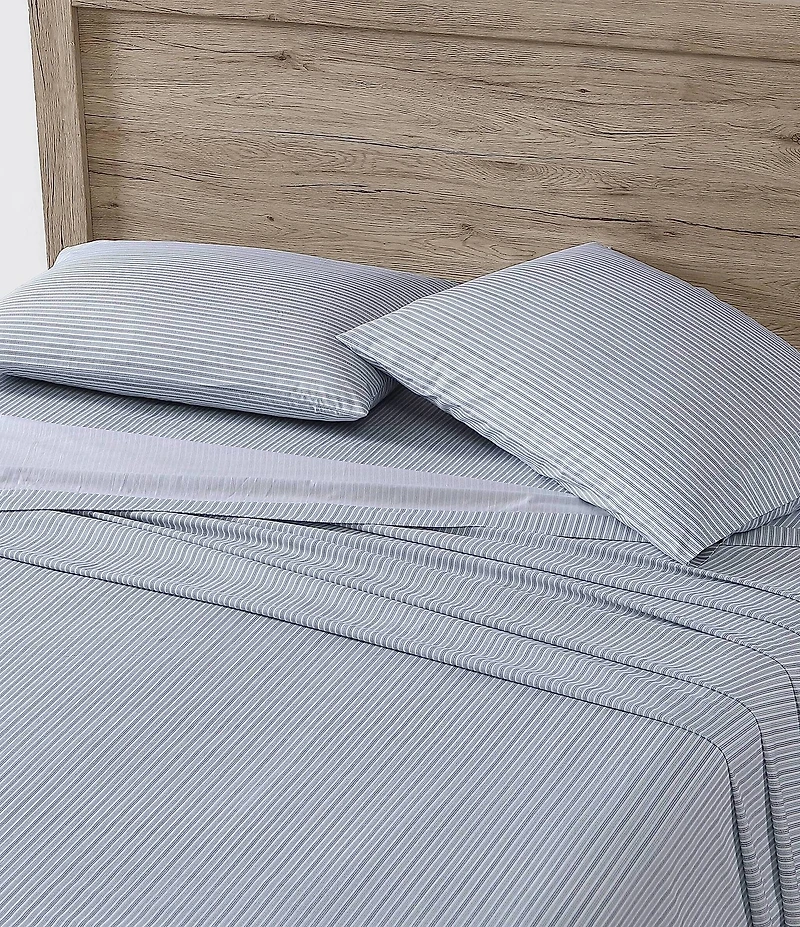 Eddie Bauer Ticking Stripe Navy Cotton Percale Sheet Set