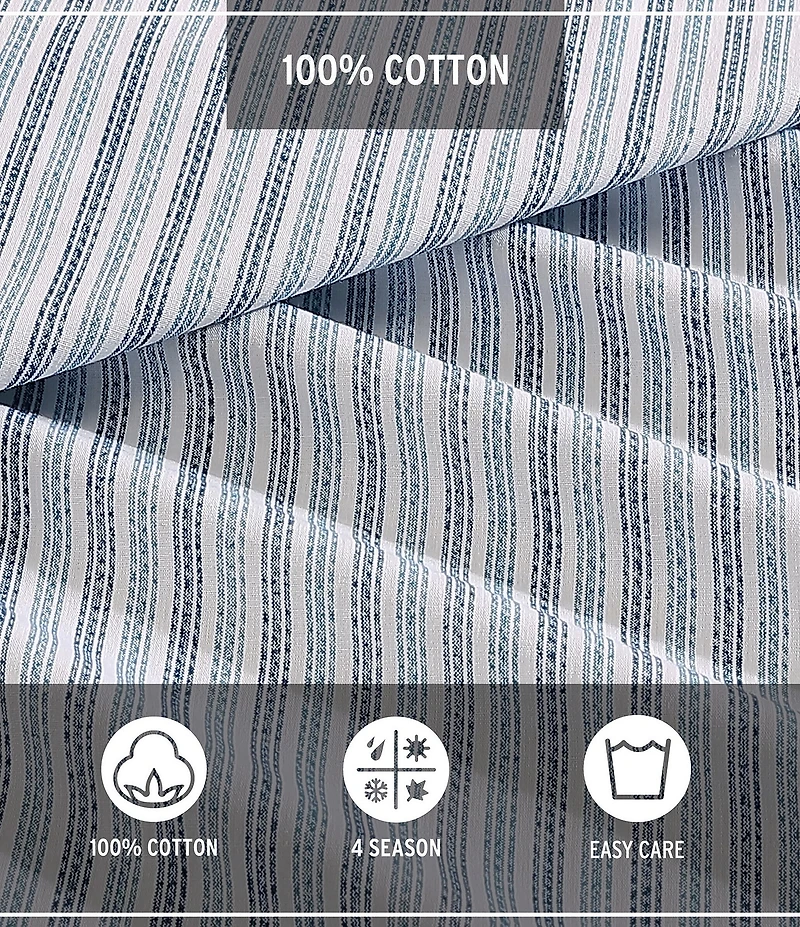 Eddie Bauer Ticking Striped Cotton Percale Duvet Cover Mini Set