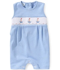 Edgehill Collection Baby Boys Sleeveless Smocked Sailboat Embroidery Pleated Striped Jon Jon