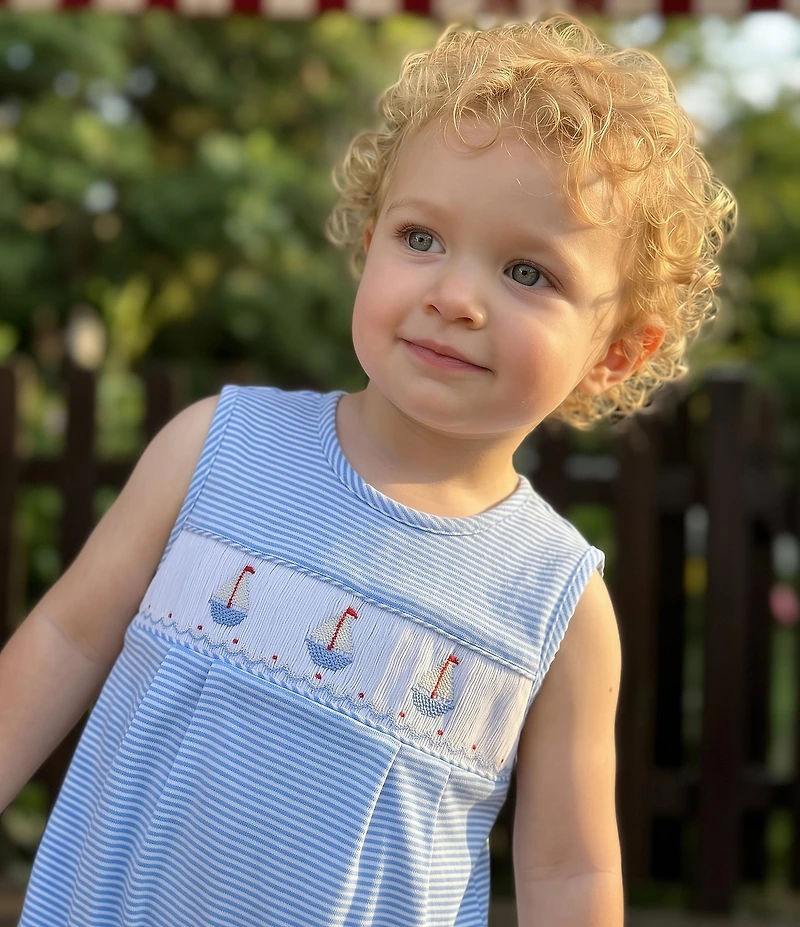 Edgehill Collection Baby Boys Sleeveless Smocked Sailboat Embroidery Pleated Striped Jon Jon