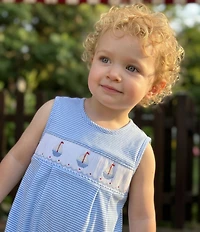 Edgehill Collection Baby Boys Sleeveless Smocked Sailboat Embroidery Pleated Striped Jon Jon