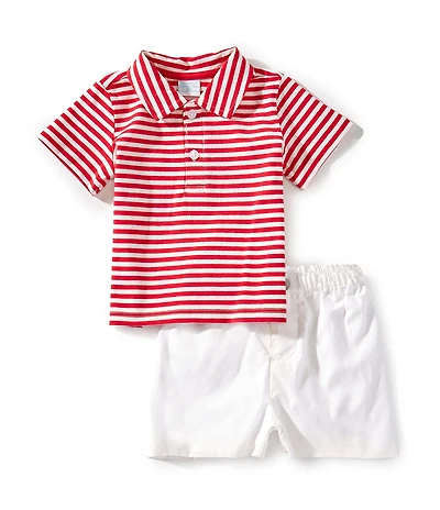 Edgehill Collection Baby Boys Knit Stripe Short Sleeve Polo & Shorts Set