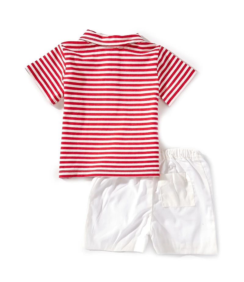 Edgehill Collection Baby Boys Knit Stripe Short Sleeve Polo & Shorts Set