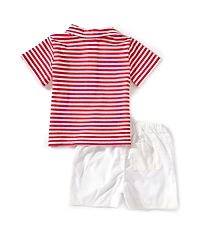 Edgehill Collection Baby Boys Knit Stripe Short Sleeve Polo & Shorts Set