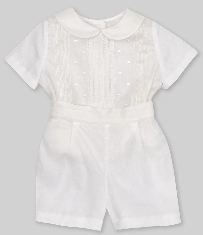 Edgehill Collection Baby Boys Peter Pan Collar Short Sleeve Heirloom Christening Set
