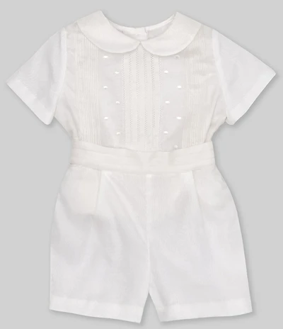 Edgehill Collection Baby Boys Peter Pan Collar Short Sleeve Heirloom Christening Set