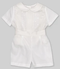 Edgehill Collection Baby Boys Peter Pan Collar Short Sleeve Heirloom Christening Set