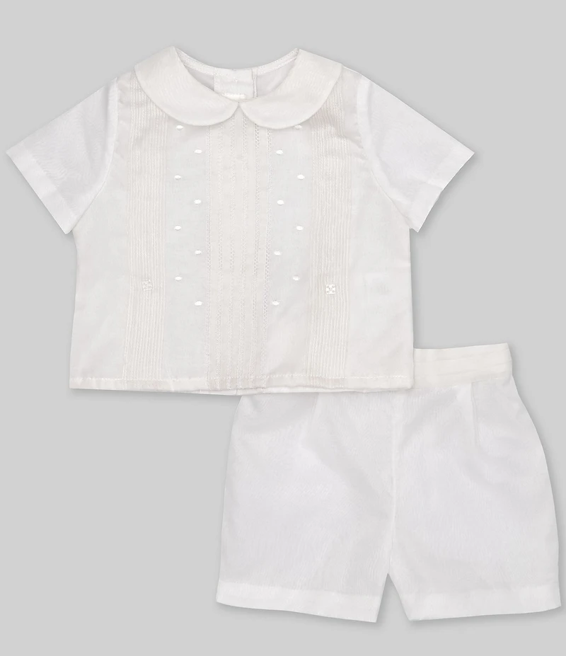 Edgehill Collection Baby Boys Peter Pan Collar Short Sleeve Heirloom Christening Set