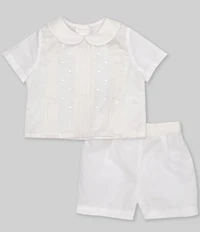 Edgehill Collection Baby Boys Peter Pan Collar Short Sleeve Heirloom Christening Set