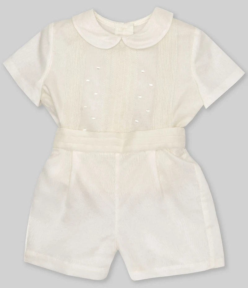 Edgehill Collection Baby Boys Peter Pan Collar Short Sleeve Heirloom Christening Set