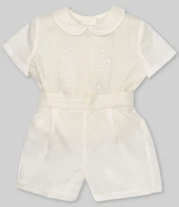 Edgehill Collection Baby Boys Peter Pan Collar Short Sleeve Heirloom Christening Set